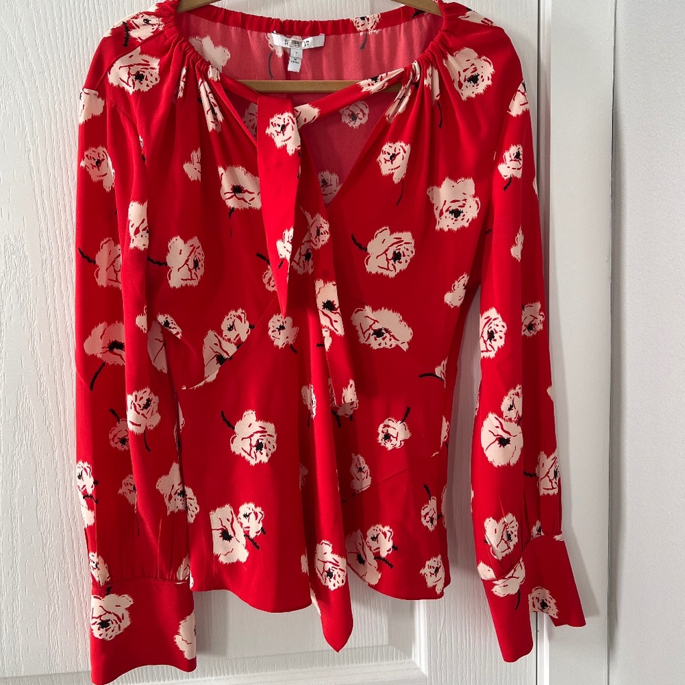 Derek Lam 10 Crosby: 100% Silk Tie-neck long Sleeve Blouse, Size 8